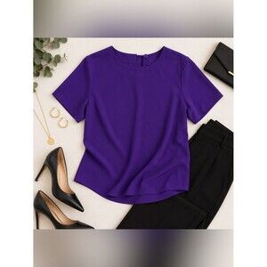 Jennifer Lopez 100% Silk Purple Blouse Top Medium Luxe Minimalist Career NWOT